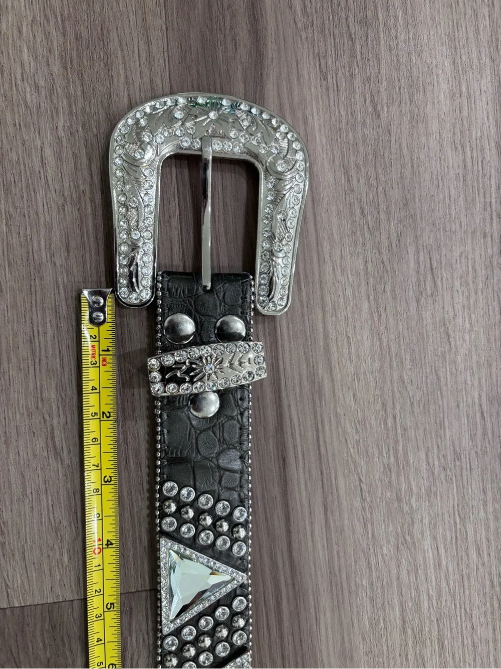 Studded Leather Belt with Silver Accents